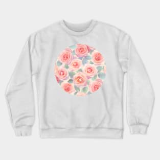 Oversized Opal Pink and Peach Painted Roses Crewneck Sweatshirt